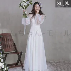 ウェディングドレス 花嫁 長袖 シンプル 白ドレス Vネック ワンピース 花嫁 結婚式 二次会 披露宴 前撮り 後撮り 撮影用