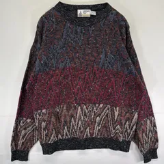 古着 90's/90年代 ロンドンフォグ LONDON FOG USA製 ニット アクリルコットン クルーネック 総柄 大きいサイズ 2X マルチカラー メンズ