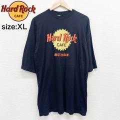 US古着 ハードロックカフェ Hard Rock CAFE Tシャツ 五分袖 アムステルダム ロゴ プリント レア 珍品 メンズ XL ビッグサイズ ブラック