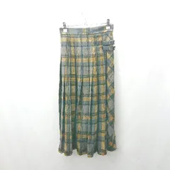 ◇ ⊇ JUNOAH ジュノア チェック柄 ロング プリーツ スカート サイズS グレー イエロー レディース E  【1503060028834】