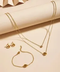 ★3セット★リング&リング一粒czダイヤ　ネックレス とピアスとブレスレット　サージカルステンレス