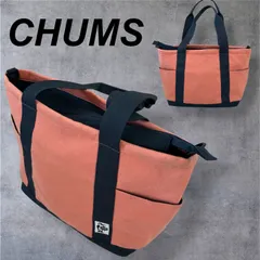 CHUMS チャムス トートバッグ ショルダー ファスナー ジップ ロゴ  アウトドア サーモンピンク×ネイビー系 (H033)★
