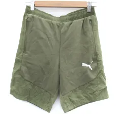 プーマ PUMA ショートパンツ 短パン スウェット 切替 ロゴ プリント M カーキ /SM10