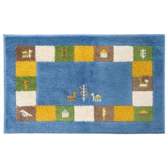 Color:ブルー_Size:50 x 80 cm (長方形)_Style:玄関マット オカ(OKA) コーナー吸着玄関マット シエラ 約50cm×80cm ブルー(ギャッベ柄 ギャべ柄 エスニック アジアン 抗菌 防臭 洗える 屋内 ずれにくい おしゃれ)