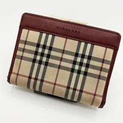 BURBERRY 二つ折り 財布 がま口 キャンバス レザー ノバチェック ワインレッド バーバリー  質屋・リサイクルマート宇部店