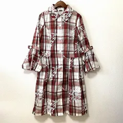 #anc レジァンス REGENCE ワンピース 40 白 赤系 シャツワンピース 薄手 チェック 刺繍 美品 レディース [963782]