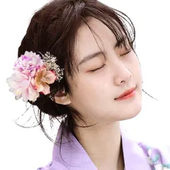 数量限定 髪留め 子供かんざし 結婚式 卒業式 和装 和風 振袖 着物 袴 高級造花 花 女の子 飾り ヘアアクセサリー4カラー 髪 成人式 七五三 (ライトパープル) 浴衣 髪飾り OTAKUMARKET