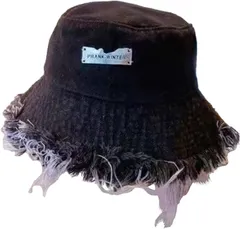 ONE-K バケットハット uvカット 帽子 レディース デニム メタル デコレーション 日よけ帽子 カジュアル ストリート サンシェードハット 小顔(ブラック,  56.0-58.0 cm)