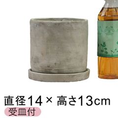 【新品】直径14cm セメントプランター 植木鉢 丸寸胴型 受皿付 おしゃれ かわいい 室内 インテリア ガーデニング雑貨 多肉植物 サボテン