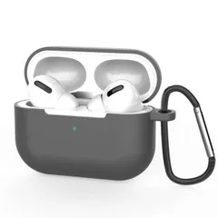 ▼AirPods Pro シリコンケース グレー エアーポッズプロ カラビナ付