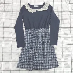 ◇ ⊇ Catherine Cottage キャサリンコテージ カジュアル系 長袖 リブドッキングワンピース サイズ150 ネイビー系 キッズ E  【1508060023537】