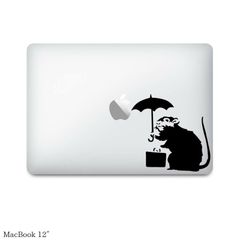 【全機種対応】MacBookステッカー スキンシール バンクシー傘を持ったネズミ