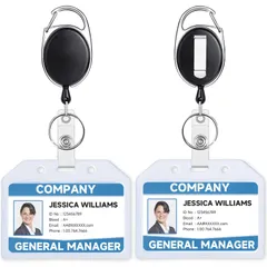 【数量限定】透明 吊り下げ 極厚 伸縮可能 クリア 名札 リール付き シリコン ネームホルダ IDカードホルダー ２枚セット(横型） Teskyer