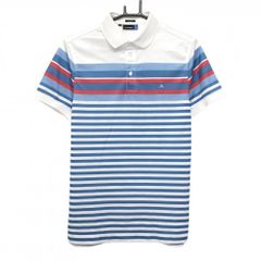 【美品】ジェイリンドバーグ 半袖ポロシャツ 白×ブルー ボーダー メンズ XS ゴルフウェア J．LINDEBERG