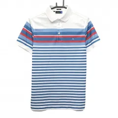 【美品】ジェイリンドバーグ 半袖ポロシャツ 白×ブルー ボーダー メンズ XS ゴルフウェア J．LINDEBERG