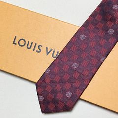美品 ルイヴィトン Louis Vuitton ネクタイ シルク100% レッド系 【ダミエ】 252-96
