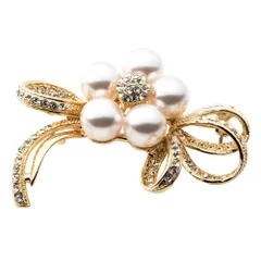 【ゴールド×ワンサイズ】[Cream dot. クリームドット公式] ブローチ フォーマル 卒業式 卒園式 入学式 入園式 ママスーツ コサージュ パール パール パヴェ キュービックジルコニア ビジュー リボン ピン 華やか 大人 上品 エレガント  