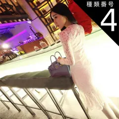 種類4：ブラック/XL 総レース タイト 裾 フリル ドレス パーティードレス パーティドレス 結婚式ドレス 結婚式のドレス 膝丈 ひざ丈 袖あり 長袖 Uネック ラウンドネック タイト レース 透け感 シースルー 大人可愛い きれいめ 大人 上品 おしゃれ 