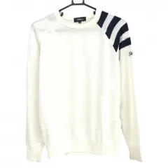 タイトリスト セーター アイボリー×ネイビー 一部ボーダー 袖ロゴ刺しゅう ウール混 ニット レディース L ゴルフウェア TITLEIST