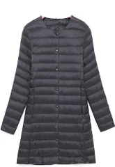 2XL_ブラック [Uroi] ダウンジャケット インナーダウン 薄ジャケット レディース ライトダウン 2WAY Vネック ラウンドネック ロング丈 収納袋付き 軽量 防風 保温 防寒 撥水 ダウンコート アウトドア 中綿コート アウター 秋冬