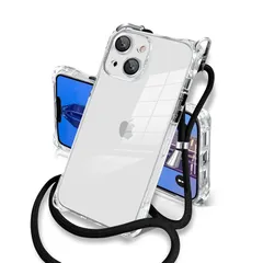 iphone 13mini ケース クリア 斜めがけ ショルダー タイプ 紐付き カバー 織りストラップ付き 肩掛け 首掛け アイホン 13ミニ ケース 米軍MIL規格 SGS認証 TPU 透明 スマホケース 携帯ケース ストラップホール付き 薄型 ソフト 1