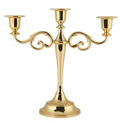 ゴールド 2色 3腕金属キャンドルホルダー 3腕キャンドルホルダー ヨーロッパスタイル 燭台 結婚式 燭台 家 装飾(ゴールド)