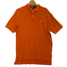 90's Polo by Ralph Lauren/90年代 ポロバイラルフローレン ポニー刺繡 半袖 ポロシャツ ワンポイント刺繡 オーバーサイズ ビッグシルエット スリランカ製 メンズ M オレンジ