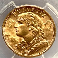 66＋ スイス 1927年 B 20Fr アルプスと少女 ヘルべティア