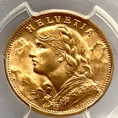 アルプスの少女ブレネリ☆1883年スイス 20Fr 金貨 PCGS MS64+