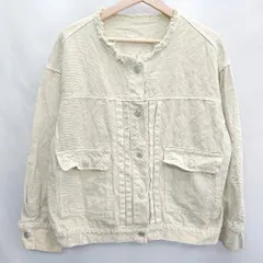 ◇ ⊇ forksy. フリンジ加工 長袖 デニムジャケット サイズM ライトグリーン系 レディース E  【1502180013058】