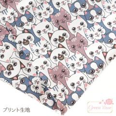 プリント生地 にゃんこ キャンバス地 カット済みクロス【1枚】cloth-09