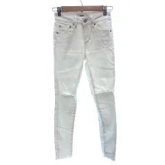 アズールバイマウジー AZUL by moussy スキニーパンツ カラーデニム ストレッチ ダメージ加工 カットオフ XXS 白 ホワイト /AU