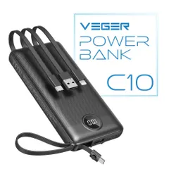 新品 VEGER パワーバンク C10 10000mAh モバイルバッテリー 4ケーブル内蔵