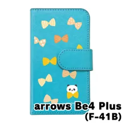 【新品未使用】arrows Be4 Plus F-41B アローズビー4プラス スマホケース 手帳型 (色：ブルー×柄：パンダとリボン) moimoikka モイモイッカ アニマル カード収納 PUレザー flip2-f41b-bl-20092のサムネイル