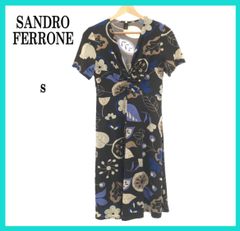 美品 SANDRO FERRONE サンドロフェローネ トップス ワンピース おしゃれ 半袖 ロング エレガント レディース ブラック 花柄 S