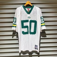 リーボック Reebok NFL グリーンベイ・パッカーズ Green Bay Packers メッシュ フットボールジャージ チームロゴ 背番号50 A.J. HAWK 半袖 サイズ：メンズ M ホワイト×グリーン【PI】