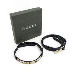 GUCCI / グッチ ■犬用　首輪＆リード　レザー　ブラック　シルバーカラーメタル 049_0412 ブランド【中古】 