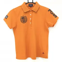 【超美品】パーリーゲイツ 半袖ポロシャツ オレンジ×ネイビー 襟裏英字 イカリ刺しゅう レディース 0(S) ゴルフウェア PEARLY GATES