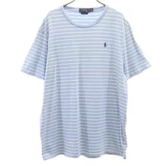 POLO RALPH LAUREN ポロラルフローレン ボーダー柄 半袖 カスタムスリムフィット Tシャツ XL 水色 メンズ 古着