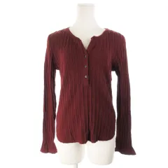 フリークスストア FREAKS STORE ニット セーター ニットソー リブ ヘンリーネック 長袖 コットン 裾ラウンド F 赤 ボルドー /AH13