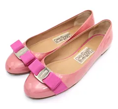 Ferragamo フェラガモ ヴァラ パテントレザー フラットパンプス レディース 6 1/2 D ピンク イタリア製