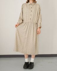 ワンピース レトロ シャツ ボタン ベージュ 総柄 古着【UR-0716】