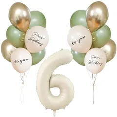 【数量限定】(オリーブ おしゃれ 筆記体 シンプル ゴールド BIG 数字『6』) バースデー 飾り付け ニュアンスカラー くすみカラー ナチュラル 男の子 誕生日 風船 バルーン ナンバー 大きな 【選べる数字】オリーブ