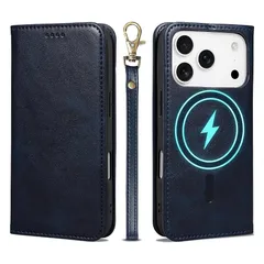 【新品】 【Keallce】iPhone 17 Pro ケース 手帳型 スマホケース カード収納 MagSafe対応 ストラップ付き スタンド機能 マグネット付き PUレザー 耐衝撃 全面保護 いphone17pro カバー ネイビー 1