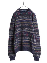 【お得なクーポン配布中!】 00s ポロ ラルフローレン 総柄 ニット セーター メンズ XL 古着 オールド ハンドメイド シルク コットン リネン 大きいサイズ フェアアイル