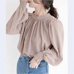 RUIRUE BOUTIQUEシアー ボリュームスリーブ 長袖 ピンクベージュ 