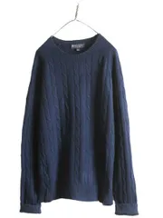 【お得なクーポン配布中!】 ブルックスブラザーズ ケーブル ニット セーター メンズ L 古着 BROOKS BROTHERS メリノ ウール クルーネック ワンポイント ロゴ刺繍 薄手