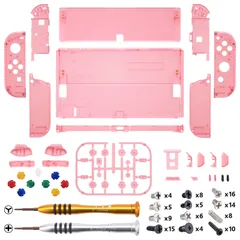 クリアピンク 本体ではない-eXtremeRate Nintendo Switch OLEDコンソールに対応用バックプレート&キックスタンド、有機elに対応用ジョイコンハンドヘルドコントローラーハウジング、フルセットボタンが付き【クリアピンク】