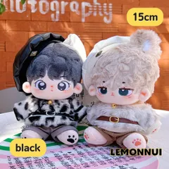 15cm 着せ替え ぬいぐるみ服 ちびぬい 推し活 推しぬい 帽子付き 黒 綿人形 棉花娃娃 ちびぬい服 ちびぐるみ コットンドール 綿人形 cotton doll-E038