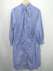 ◇ ⊂ DIS COAT ディスコ―ト ストライプ柄 長袖 ロング デザイン柄ロングシャツワンピース サイズF ブルー系 レディース E  【1507250015871】